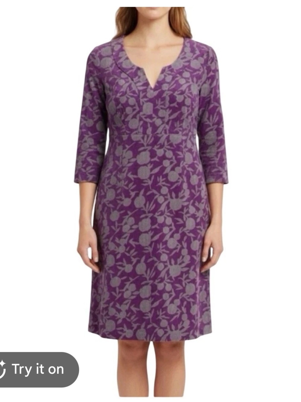 Boden Purple corduroy 3/4 Sleeve Sheath Dress, size 8